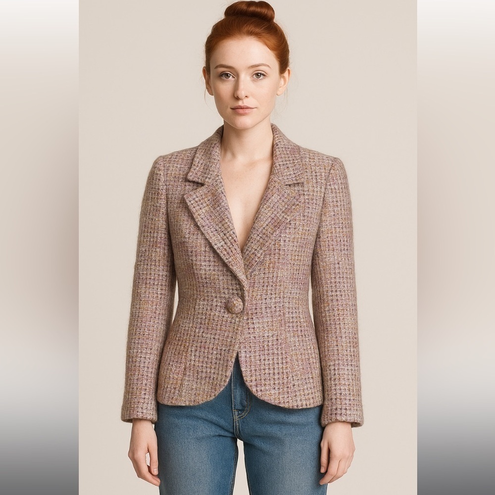 Mauve pink tweed y2k Arden b blazer classic vtg 2000s spring summer formal boho